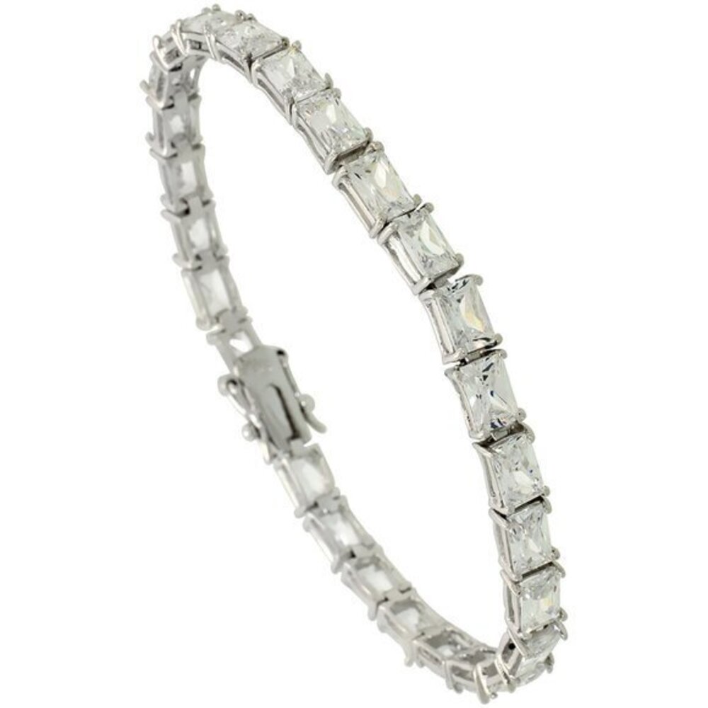 Sterling Silver Rectangle CZ Tennis Bracelet